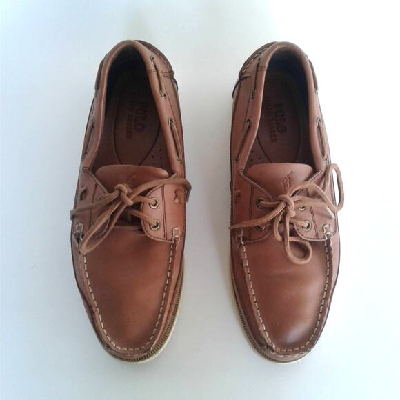Polo Ralph Lauren Barx Tan Brown Leather Men\'s Boat Loafer Shoes 11D main image 8